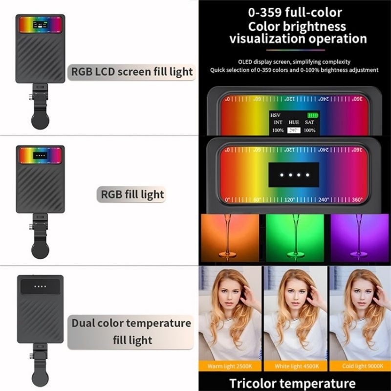 V16WS Mobiltelefon / Tablet / Laptop zseblámpa 24 effektussal RGB fényhez képernyő nélkül_voghion.com