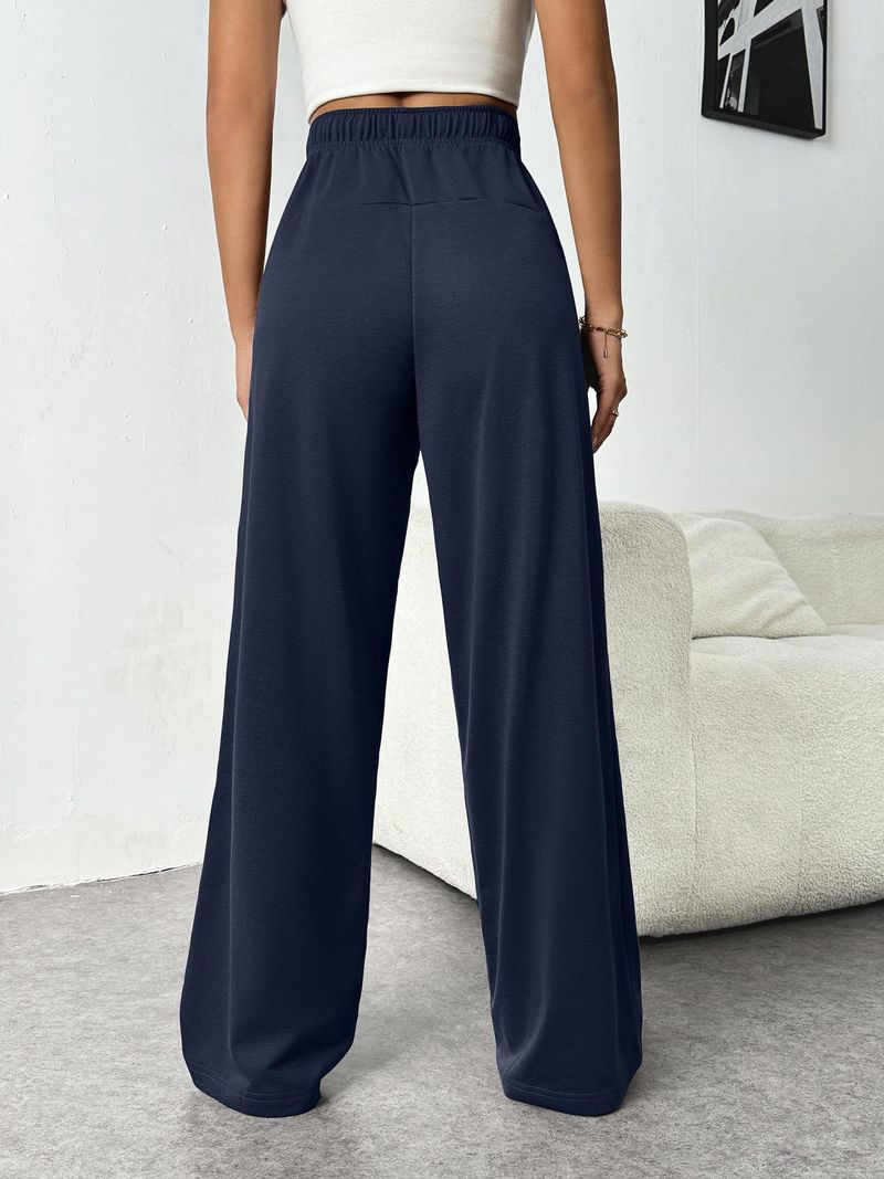 Nuovi pantaloni elastici in vita con tasche laterali, pantaloni della tuta larghi in pile spesso, taglio dritto, tinta unita, pantaloni lunghi da donna_voghion.com