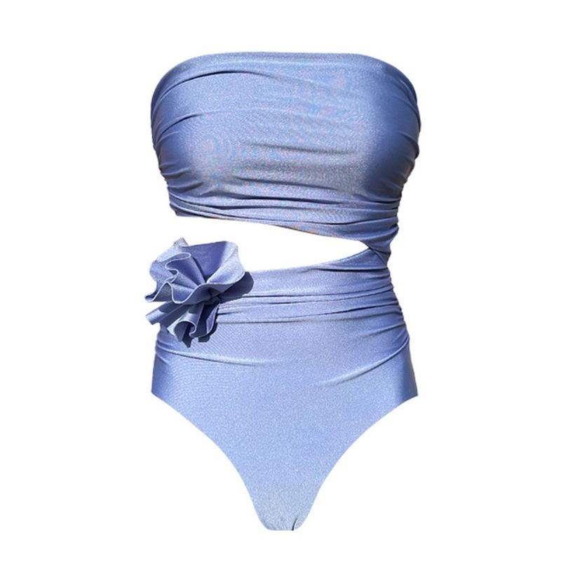 Maillot de bain une pièce haut de gamme pour femme, motif floral 3D ajouré, brillant, couleur unie_voghion.com