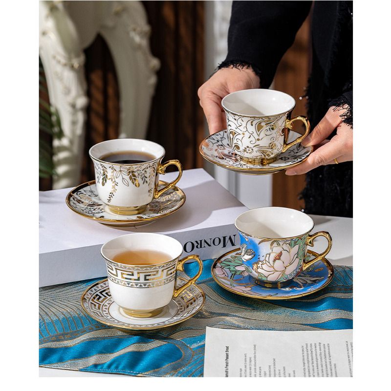 French Style Ceramic Coffee Set, Small Home Use, Simple Cup, Light Luxury English Afternoon Tea Cup_voghion.com