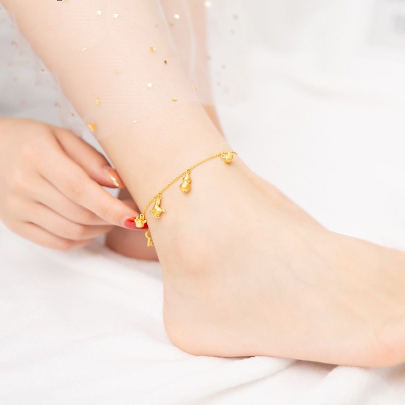 Messing vergoldet Duobao Fulu Fußkettchen Vietnamesisches Sandgoldarmband für Damen schlichten Temperamentschmuck Live-Verteilung_voghion.com