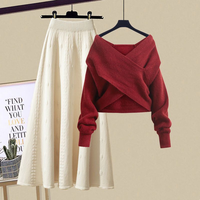Inspired Women's Autumn Winter Knitwear Set - Oversized Sweater & Slimming Midi Skirt (Available In 4 Elegant Color Combinations)_voghion.com