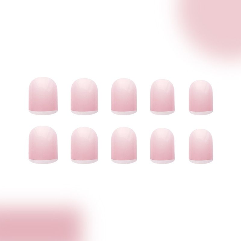 Künstliche Nägel, kurz, glänzend, klassisch, minimalistisch, hautfarben, französisch, weiß, Maniküre, zum Tragen von Rüstungen, Nagelfuß, Nagelplatte, 24 Stück_voghion.com
