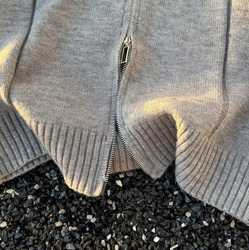 Maglione casual da uomo con collo alto, in maglia pesante con cerniera, tinta unita, per la moda invernale_voghion.com