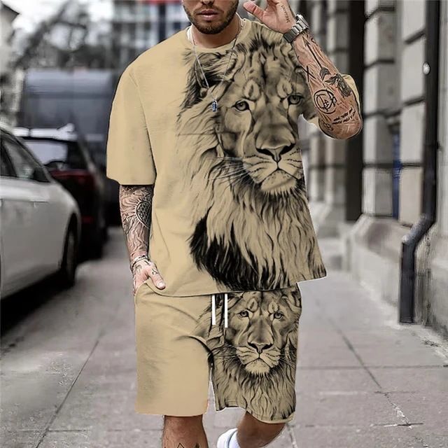 2025 Yama New 3D Printed Men's Crew Neck Short Sleeve Casual T-Shirt Set For Men_voghion.com