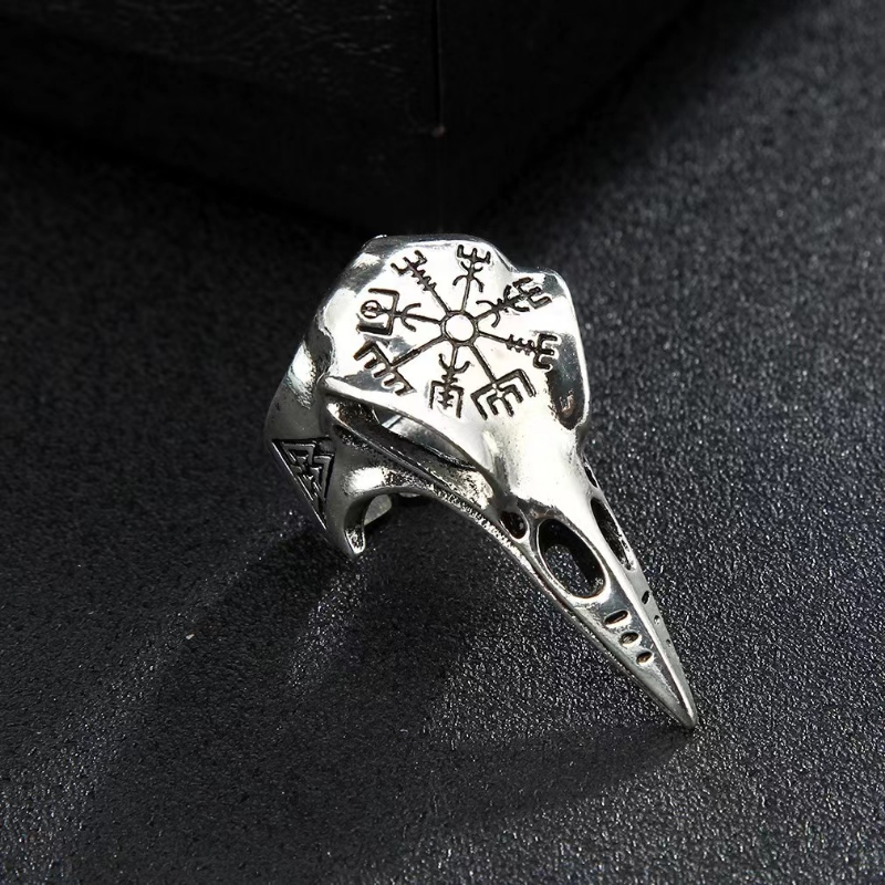Bague squelette d'oiseau Vikings rétro nordique en stock prêt pour hommes et femmes Hip-hop Hawk Mouth Self-défense Personnalité Ouverture Hommes_voghion.com