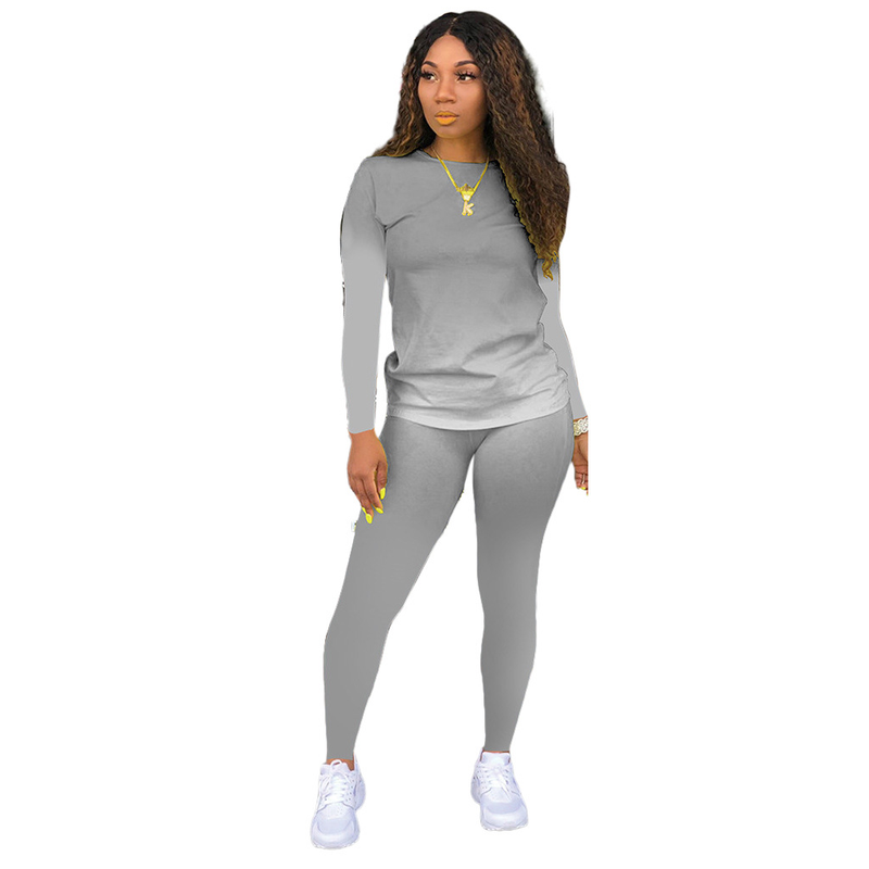 Ensemble deux pièces pour femme, pantalon long à manches dégradées, collection automne 2020_voghion.com