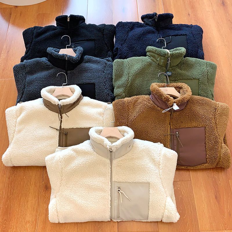 Winddichte Unisex-Jacke mit Fleecefutter – gemütlicher Paarmantel mit Stehkragen, Polyester-Außenmaterial für Herbst und Winter_voghion.com