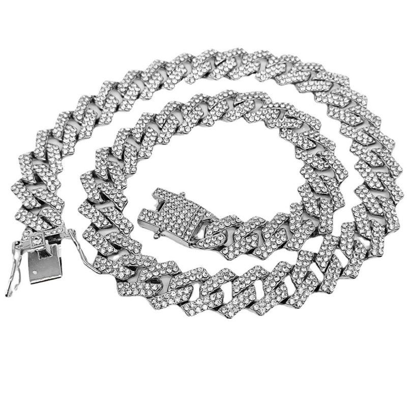 Collana da uomo con catena cubana bicolore a forma di diamante, fibbia a forma di barba di drago, stile minimalista alla moda, con diamanti interi_voghion.com