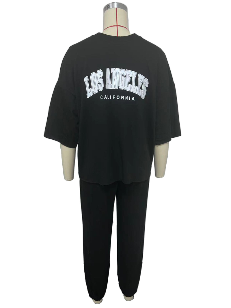 Abbigliamento da donna, felpa a maniche corte stampata e pantaloni casual da pendolarismo, tuta a due pezzi_voghion.com