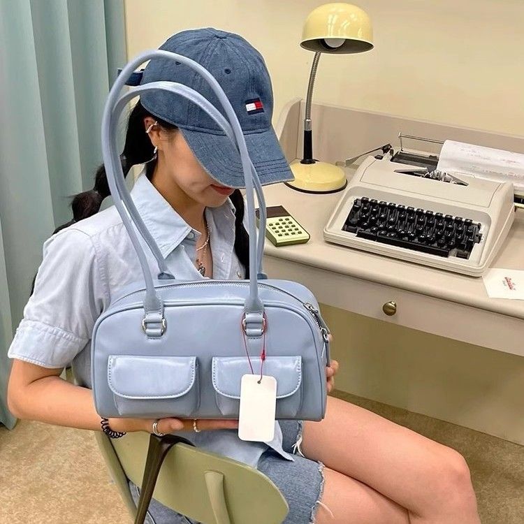 Borsa a tracolla da bowling multitasche in pelle cerata e olio, stile coreano, di nicchia, Seo Yoon-jung_voghion.com