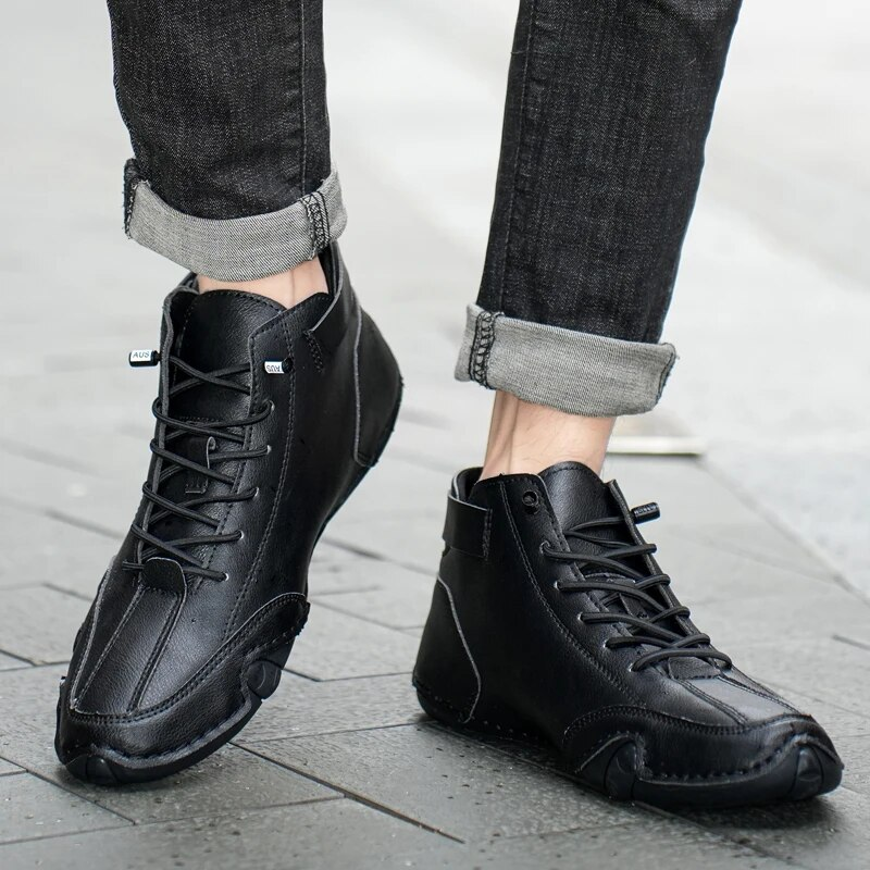 Leder Casual für Turnschuhe 2023 Neue In Männlichen Mode Müßiggänger Schuhe Lace Up Männer Stiefeletten Komfortable Mann Schuh_voghion.com