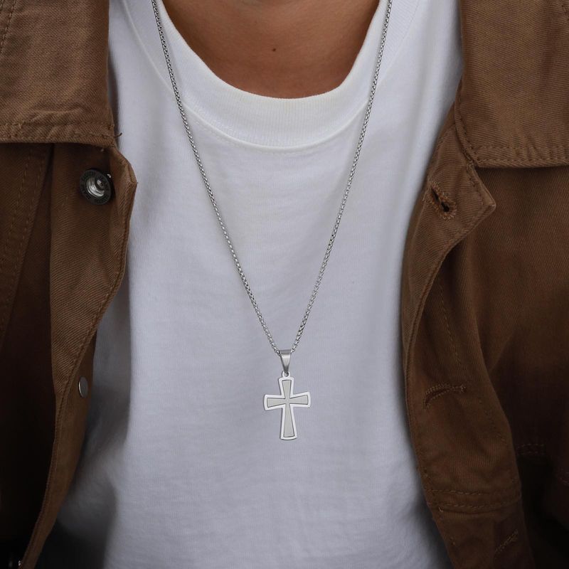 Collana con ciondolo a croce da uomo, in acciaio, accessori moda_voghion.com