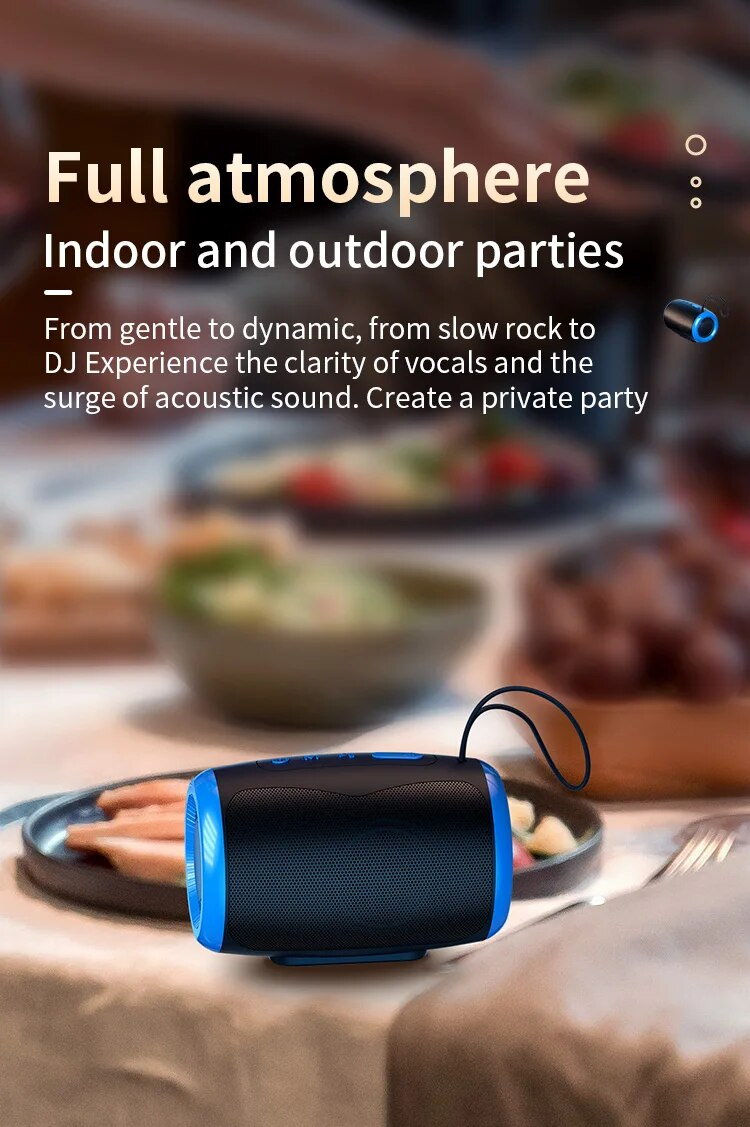 Przenośny głośnik Bluetooth TWS z wodoodpornym, bezprzewodowym radiem zewnętrznym i kolumną głośnikową obsługujący kartę TF, stereofoniczny odtwarzacz muzyki 3D Hi-Fi_voghion.com