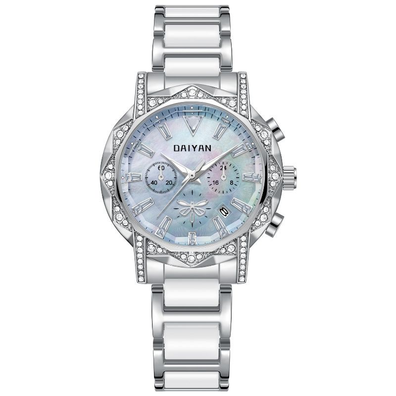 DAIYAN Fashion Three-Eye Multifunctional Diamond-Studded Casual Waterproof Quartz Women's Steel Band Watch_voghion.com