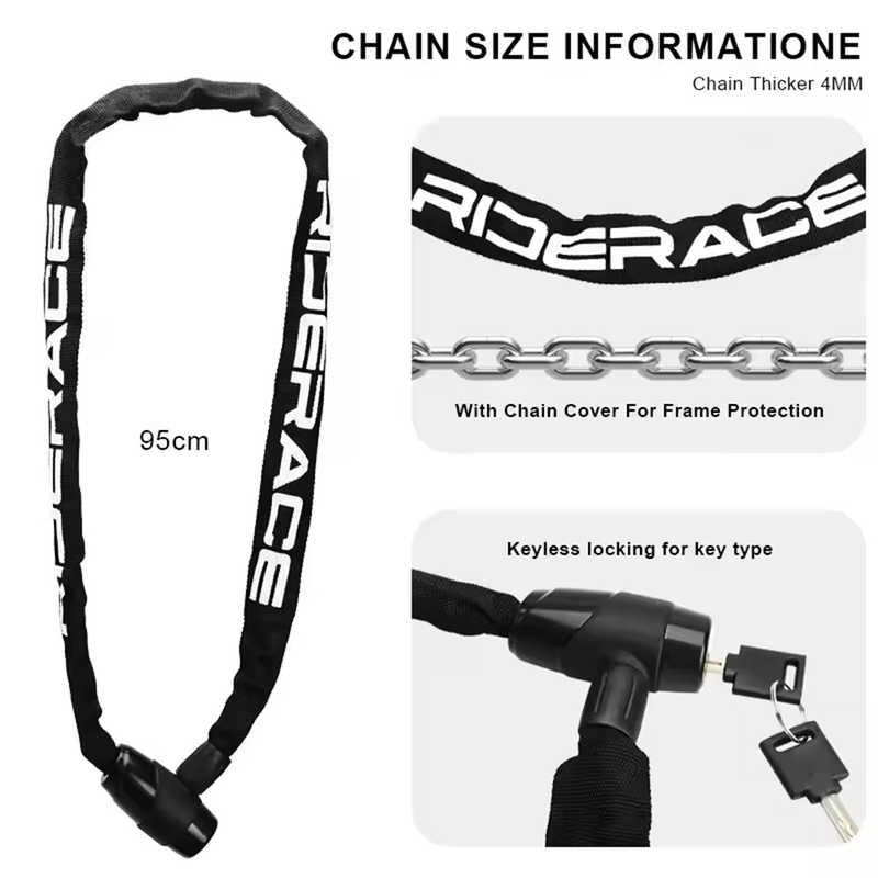 Lucchetto a catena per bicicletta da 95 cm di lunghezza, antifurto portatile, ad alta sicurezza, per mountain bike MTB, con 2 chiavi per scooter elettrico_voghion.com