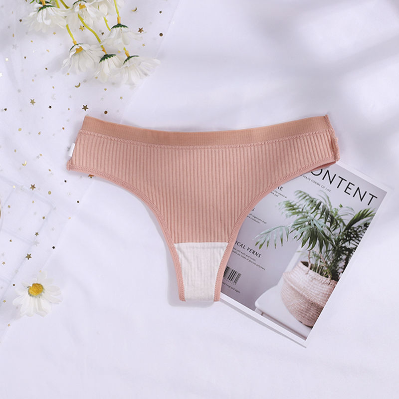 Katoenen G-string Slipje Dames Sexy Naadloze Geribbelde T-vormige Onderbroek Dames String Effen Kleur Lage Taille Bikini_voghion.com