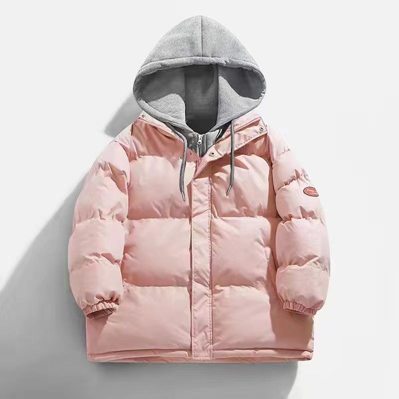 1 2024 Winter Zweiteiler für Herren Lockerer Mantel Jugend Paar Einfarbig Kapuze Verdickte Jacke Oberbekleidung Baumwollbekleidung_voghion.com