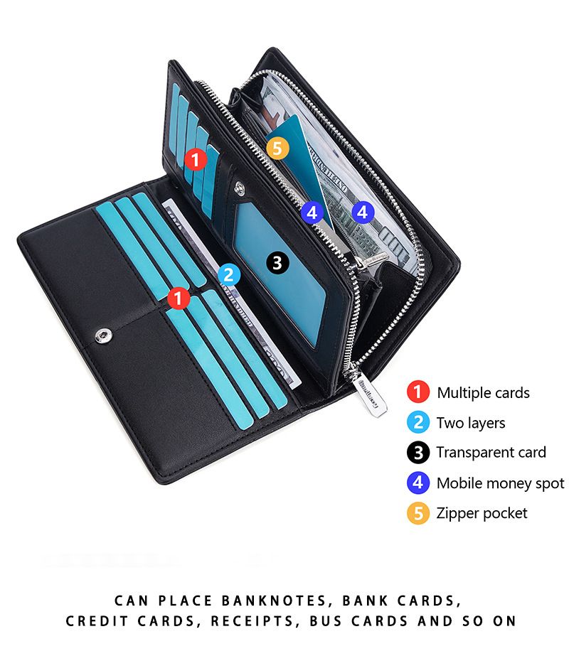 New men's long wallet baellerry cross-border multi-card slot zipper clutch business plain handbag men_voghion.com