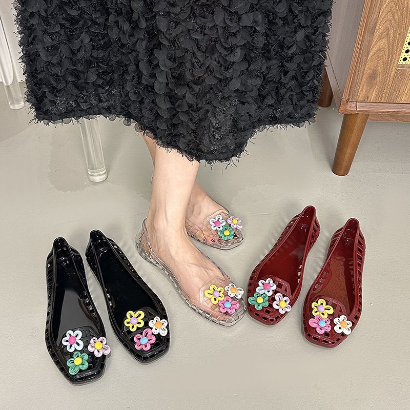 Jelly Shoes Kadın Sığ Tek Ayakkabı Kristal Ayakkabı Kare Başlı Havalı Terlikler Tembel Tek Pedal Yetişkin_voghion.com