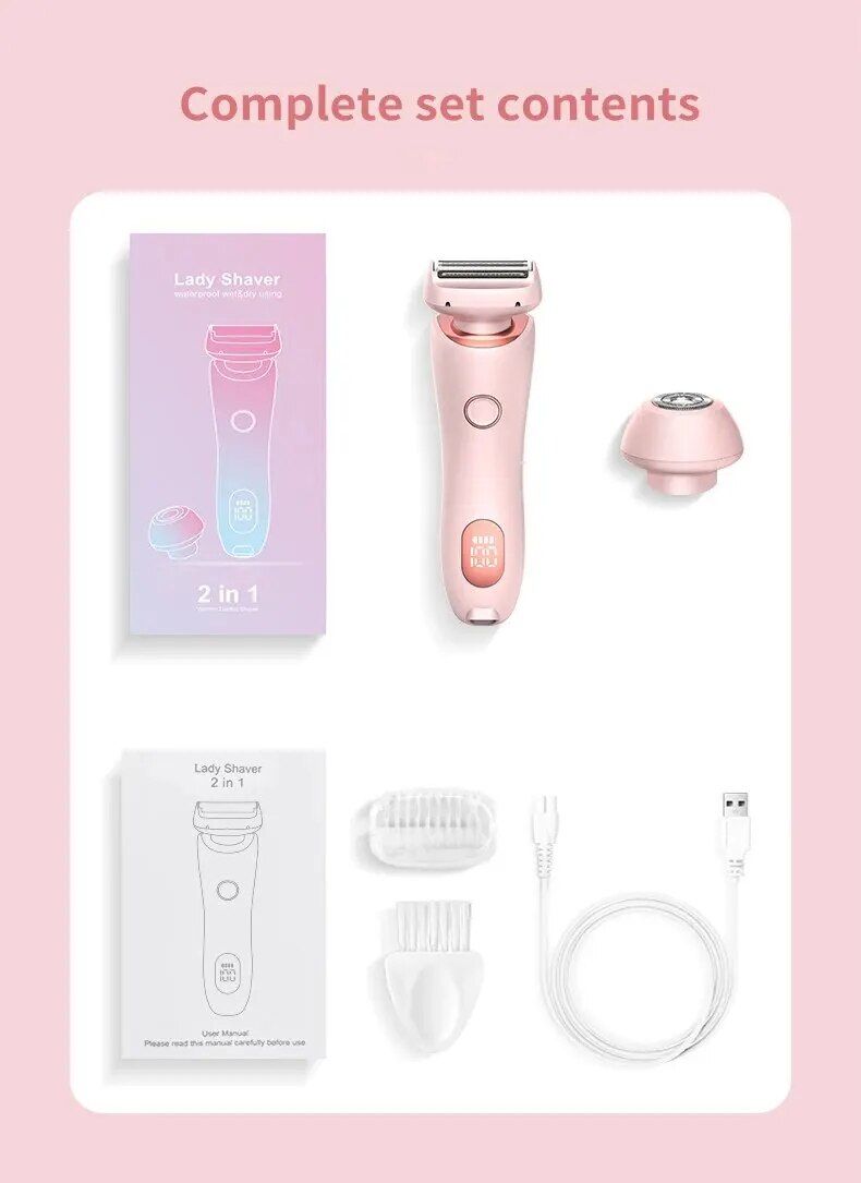 Maquinillas de afeitar eléctricas para mujer 2 en 1, afeitadoras faciales de Bikini, depilación para axilas, piernas, recortadora corporal para mujer, resistente al agua IPX7_voghion.com