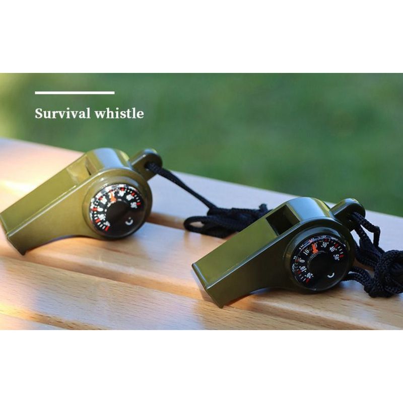 wilderness Outdoor camping multifunctional with thermometer, compass, portable distress, emergency survival whistle_voghion.com