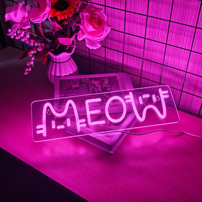 1 LED Neon Light, Pink "meow Meow" Cat Shaped Wall Decoration Light, Bright Neon Light With USB, Suitable For Decorating Girls' Bedrooms, 5V Adjustable Lighting, Very Suitable For Room Accents_voghion.com