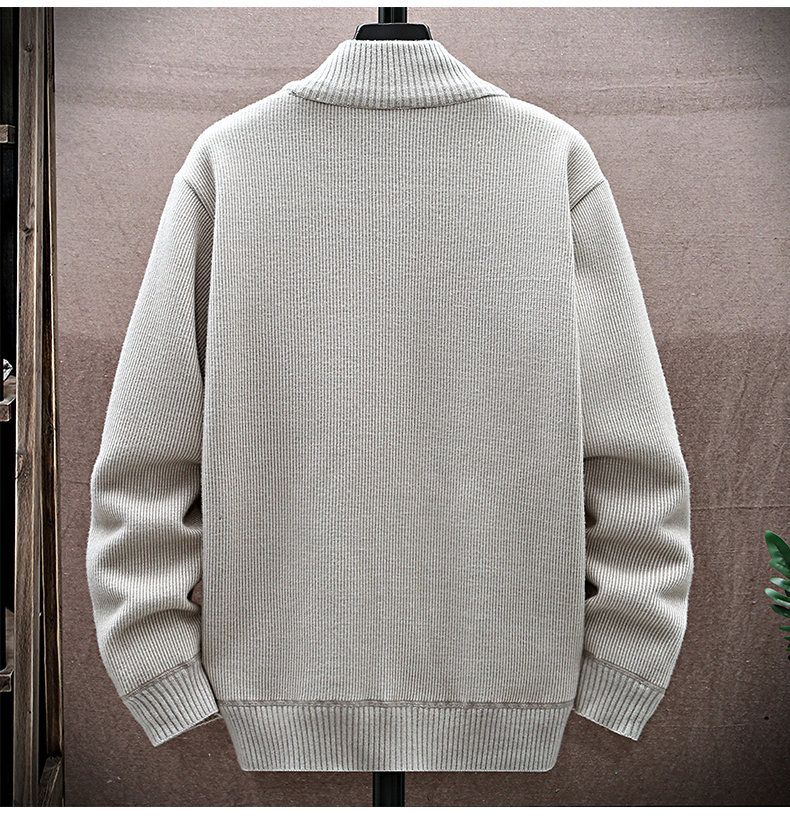 Pull col montant doublé polaire pour homme – Cardigan d'hiver zippé en laine douce mélangée (M-3XL, beige/anthracite/noir)_voghion.com