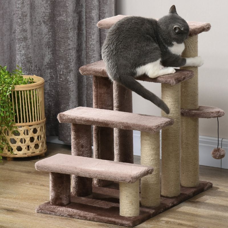 Haustiertreppe 4-stufig 60x64cm Für Tiere Bis 5kg, Braun_voghion.com