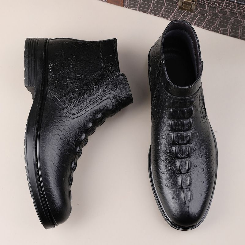 Herrenschuhe, Freizeitschuhe aus Leder, Herren-Schuhe mit weicher Sohle, warme Samt-Stiefeletten, hohe Funktionsschuhe aus Leder_voghion.com