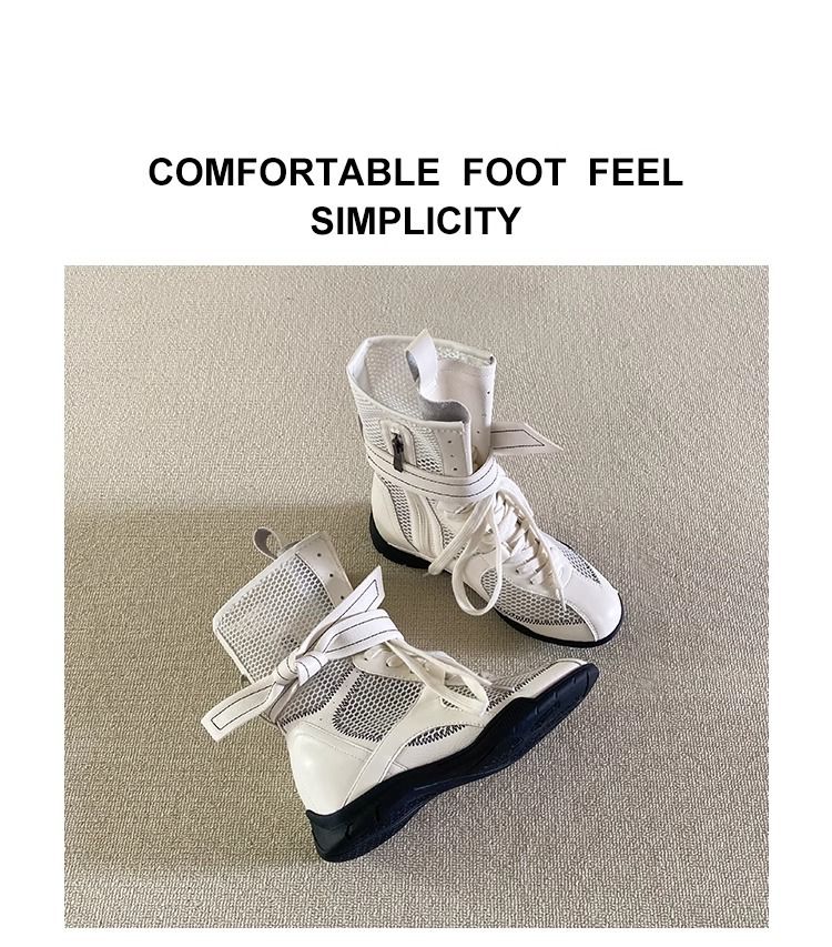 Stivali da boxe da donna in pelle di mucca ~ Sandali casual in rete da donna 2025 Nuovi stivali da boxe con punta tonda e lacci per la caccia alle anatre, versatili_voghion.com