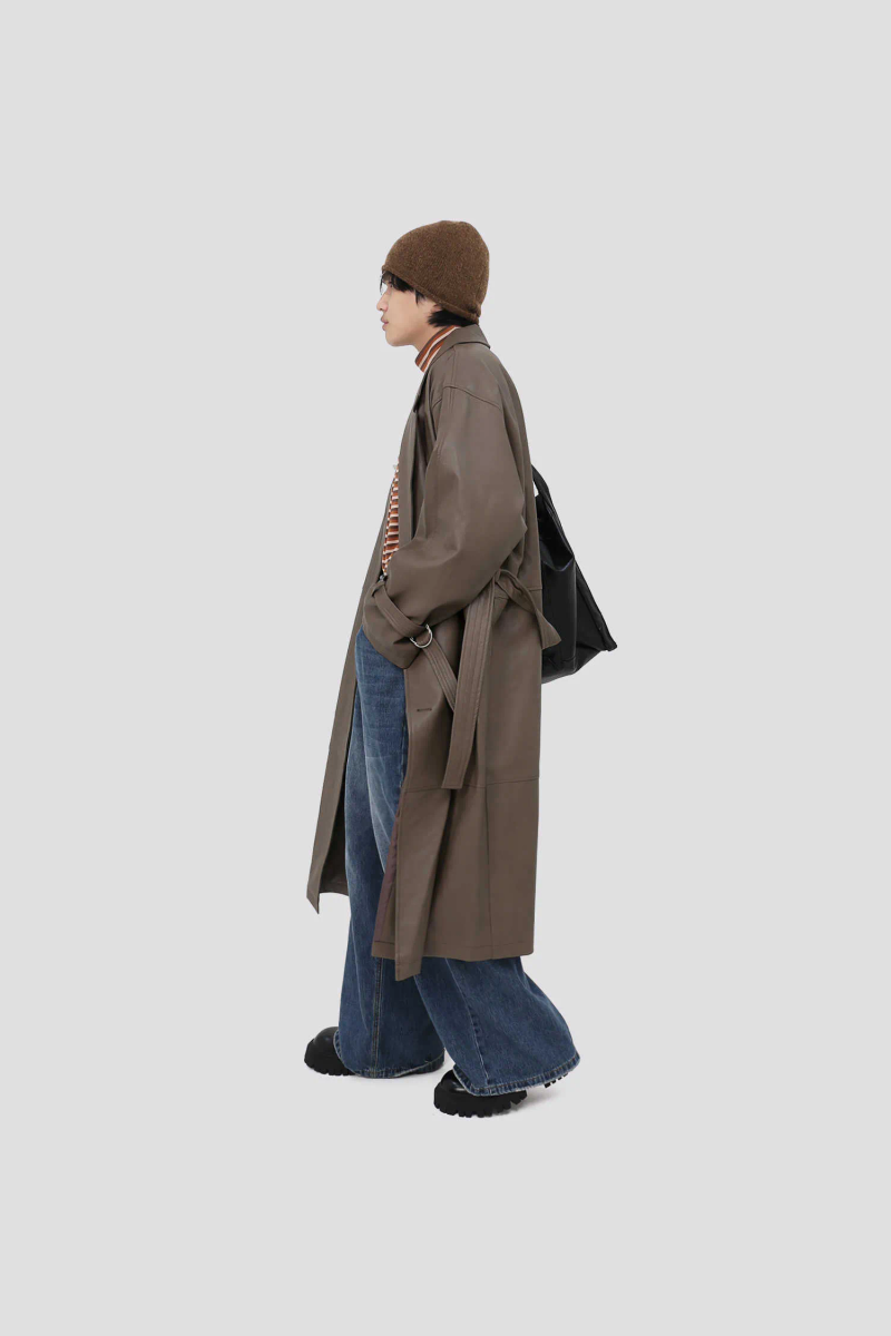 Men's Faux Mauroicardi Autumn Long Oversized Black Brown Soft Pu Leather Trench Coat Men Belt Single Breasted Designer_voghion.com