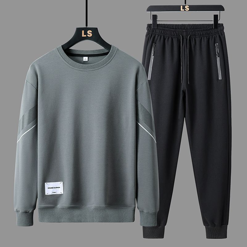 Trendiges Pullover-Set für Frühling und Herbst, zweiteiliger Herren-Freizeitanzug, Herren-Rundhalspullover, trendiges Marken-Set_voghion.com