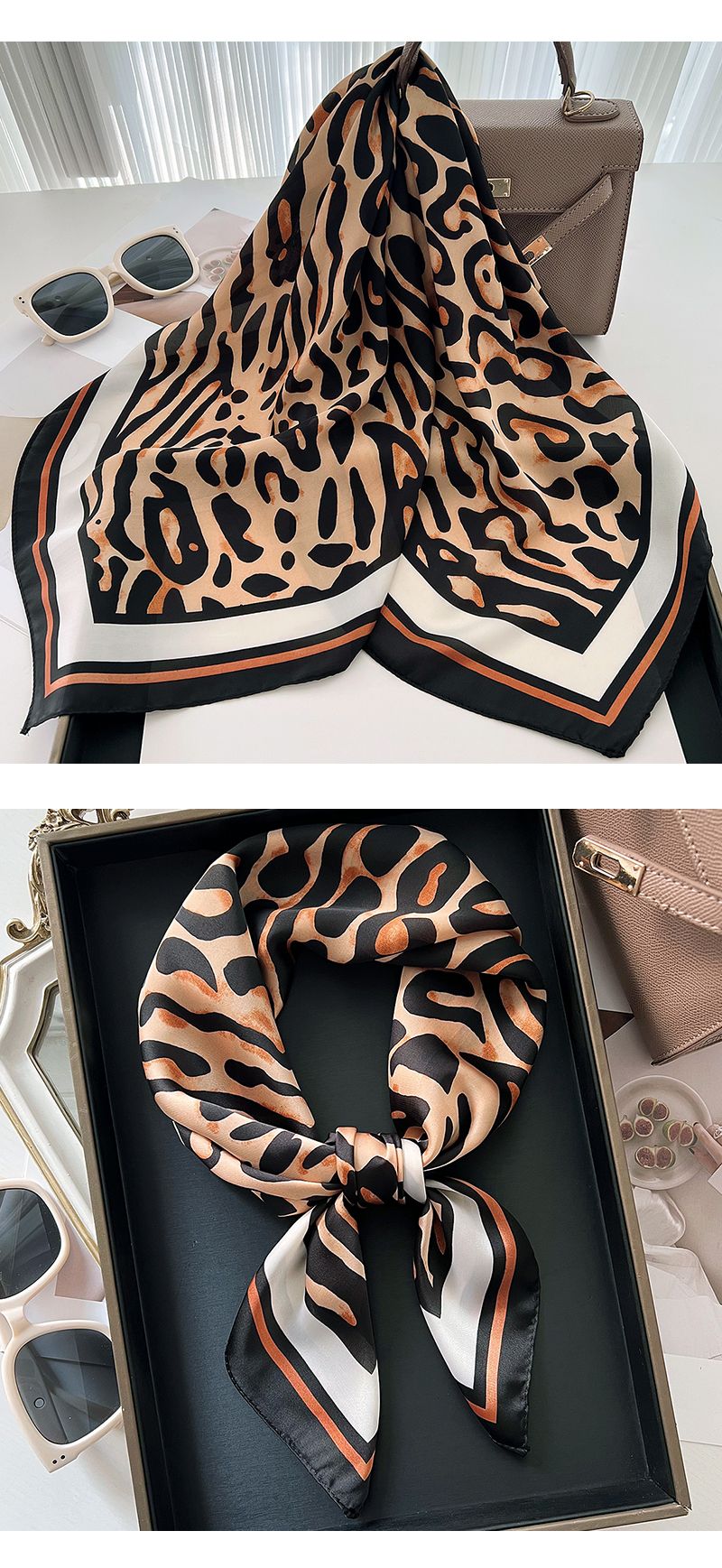 Herbst neues Leopardenmuster kleines quadratisches stilvolles High-End-Kopftuch in koreanischer Version, professionell und modisch vielseitig_voghion.com