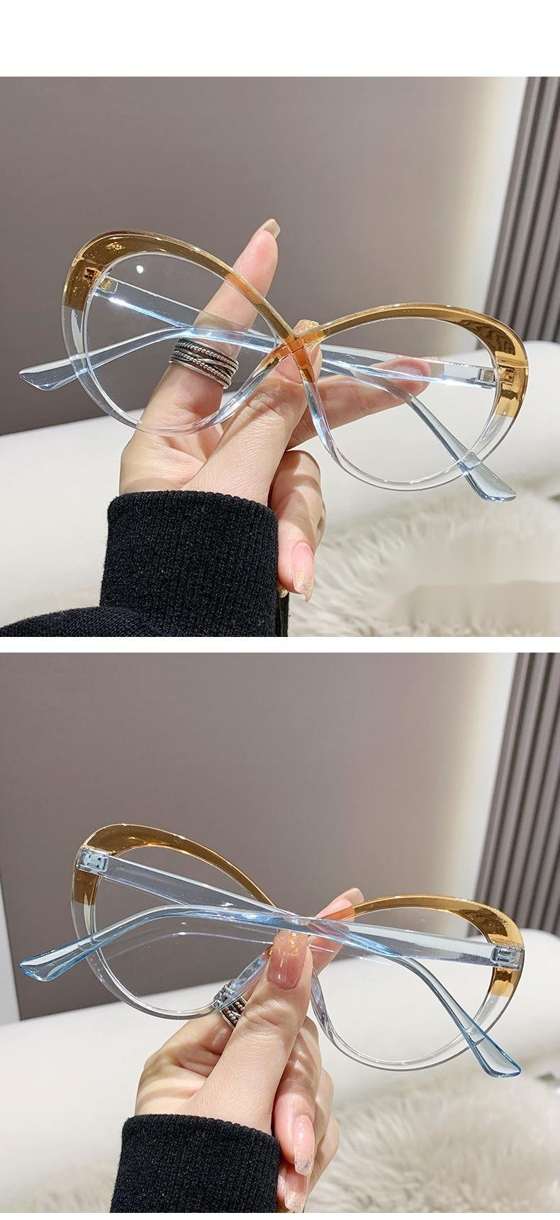 2024 Nouvelle monture de lunettes à plaque ovale Monture de lunettes pour chat Lunettes anti-lumière bleue à blocs de couleurs Monture de lunettes pour ordinateur_voghion.com