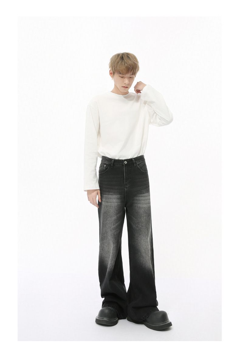 Men's Clothing Autumn New Arrivals Korean Distressed White Wide leg Straight Jeans Trend_voghion.com