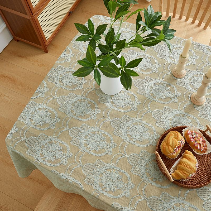 Tischdecke aus französischer Spitze – eleganter, wasserdichter und hitzebeständiger Polyesterstoff für Esstische, rechteckige Form (rot/grün/weiß/beige)_voghion.com