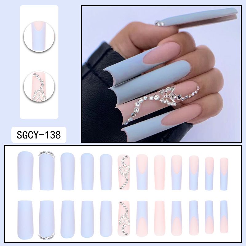 Langes Press-On-Nägel-Set – Aufklebbare Kunstnägel mit Ins-Style-Designs, Acrylnägel mit vollständiger Abdeckung für Frauen, DIY-Maniküre-Set in Salonqualität_voghion.com