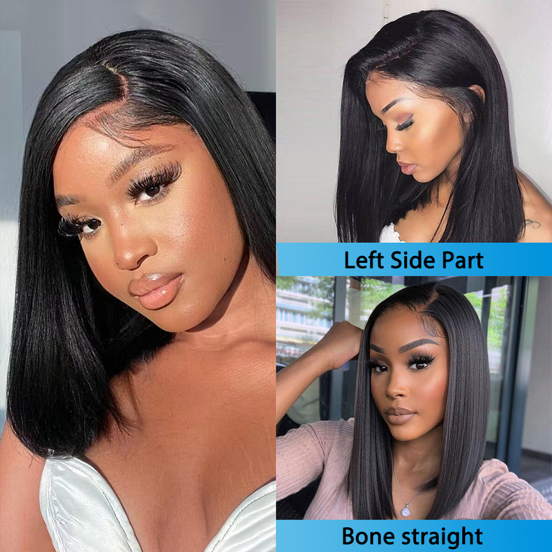 Venda quente osso em linha reta destaque 13x4 hd transparente laço frontal peruca curto bob perucas de cabelo humano para mulher 180%_voghion.com