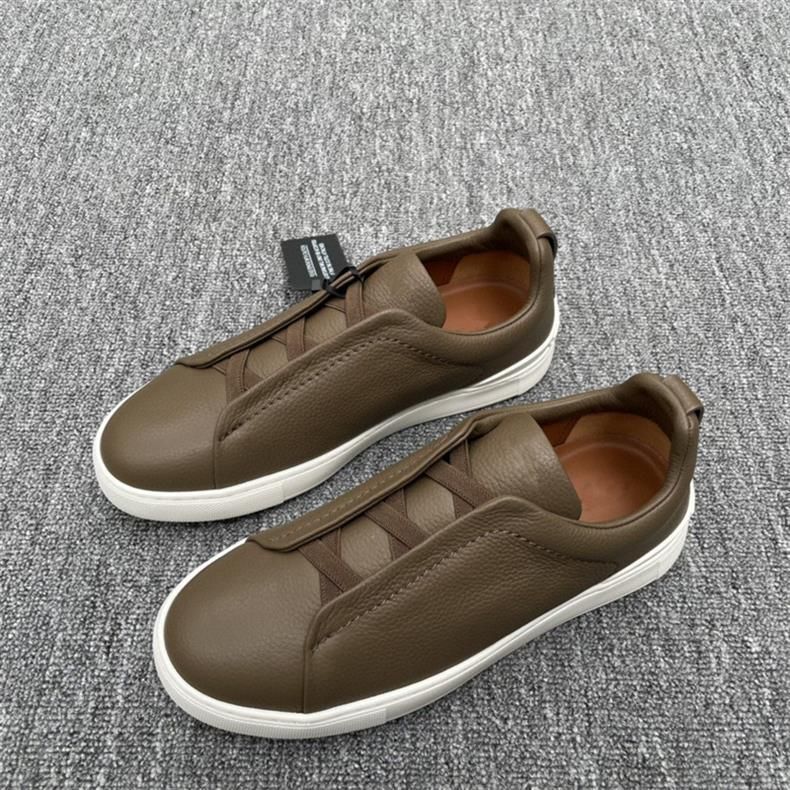 Z Brand No-Tie Herren-Sneakers aus echtem Leder, Low-Top, weiß, Lazy, Gummiband, Slip-On, Autofahrerschuhe_voghion.com