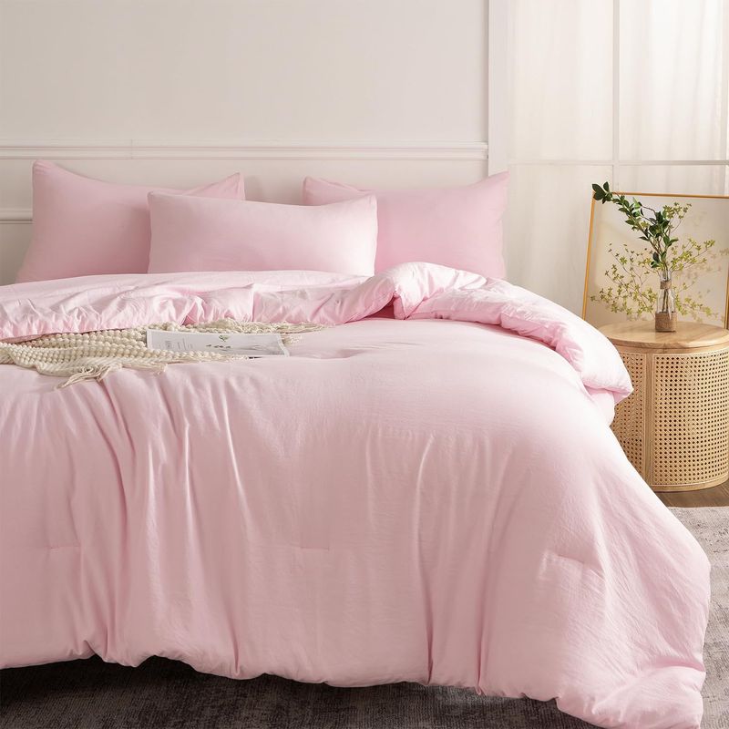 Pembe Düz Renk Nevresim Takımı - Kabarık Polyester Dolgulu Kapitone Yorgan 3 Parçalı Yatak Takımı (Yastık Kılıfları Dahil)_voghion.com
