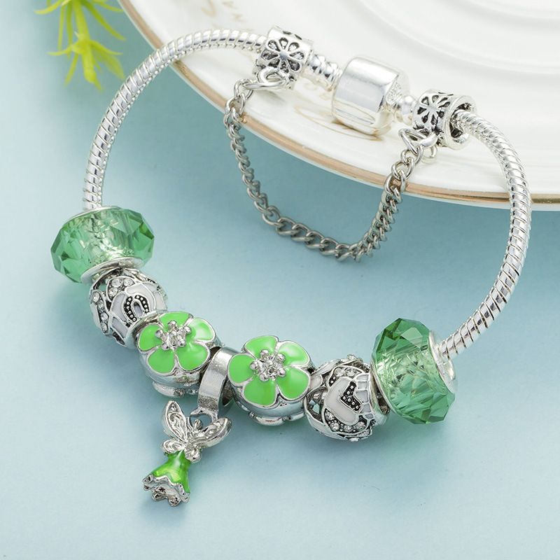 Charm Bracelets Fashion Trend DIY Style Bracelet Green Glass Bracelet Alloy Large Hole Beads Jewelry_voghion.com
