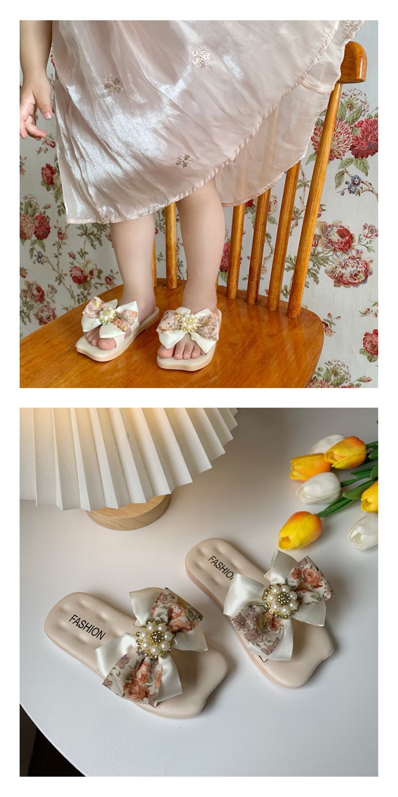 Koreanische Version Bogen Kinder Fee vielseitig Prinzessin Stil rutschfeste atmungsaktive Damen Sandalen Mädchen Hausschuhe im Freien_voghion.com