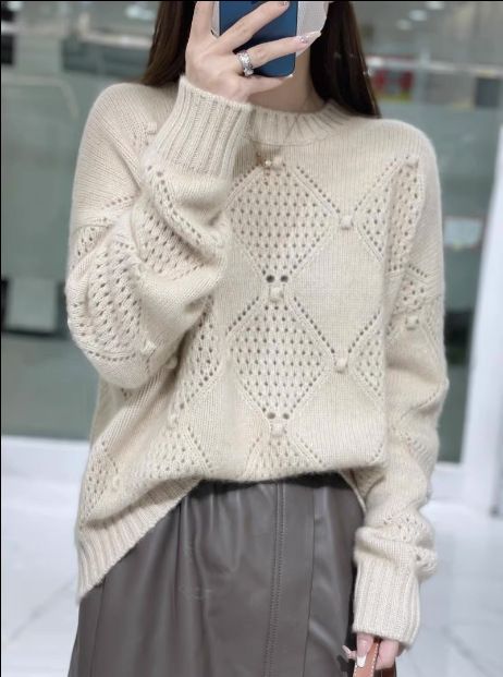 girl 2023 New High-End Round Neck Autumn Winter Women's 100% Wool Loose Lazy Top Thickened Warm Base Sweater_voghion.com