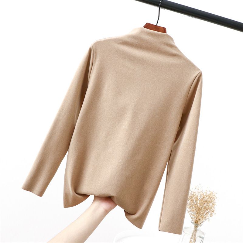 2021 Toamna/Iarna Nouă Tricou German din Catifea Termică, Căldură, Confort Fără Urme, Culoare Unică, Bază, Guler Jumătate Înalt, Casual, Lung_voghion.com