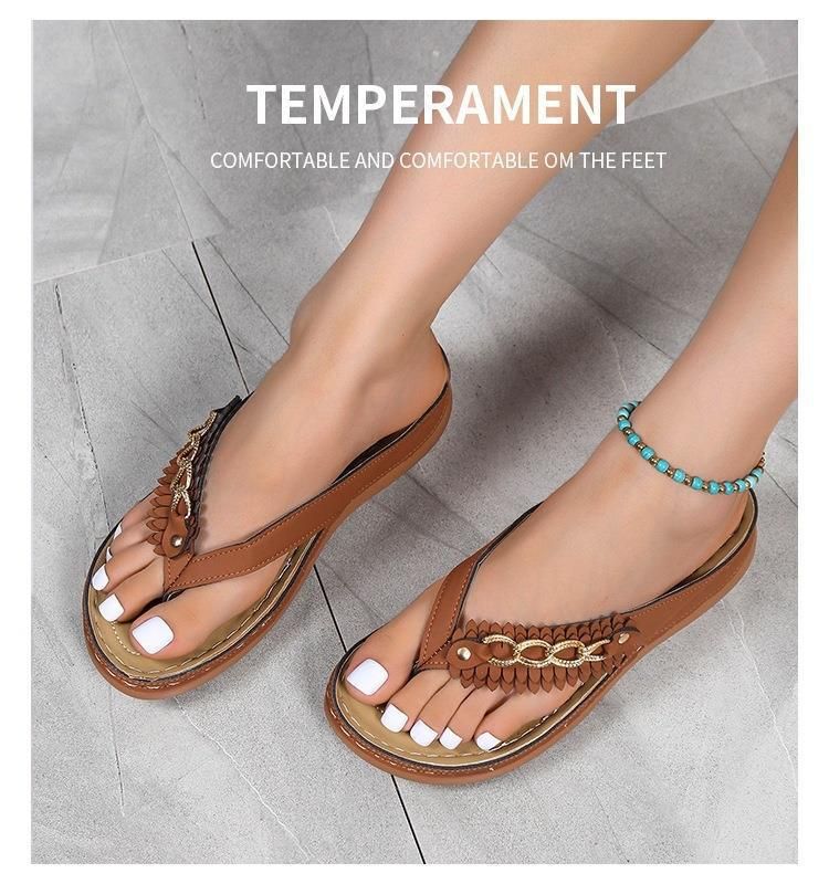 2025 Spring New Legged Cool Women's Round Head Hollow Metal Buckle Slope Heel Wear Solid Color Comfortable Herringbone_voghion.com