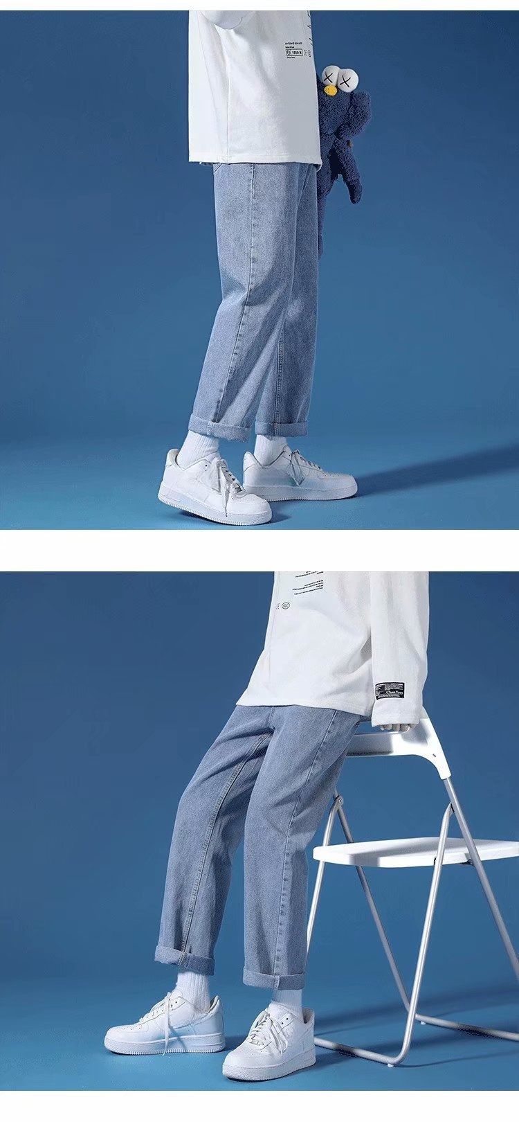 2024 Men's Korean Style Loose Straight Jeans | Vintage Washed Wide Leg Trousers | Streetwear Comfort Fit Casual Pants_voghion.com
