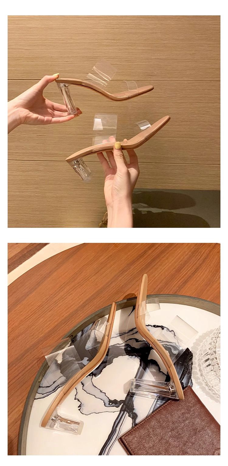 Women's Transparent Crystal Heel Mules - 3" Chunky Block Heel & Square Toe (Beach & Casual Summer Sandals)_voghion.com