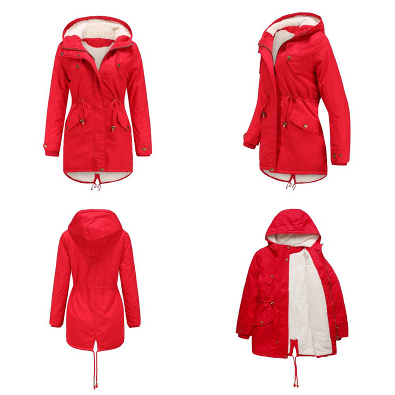 Cappotto da donna imbottito in cotone parka con cappuccio tinta unita cappotto imbottito in cotone spesso con giacca imbottita in velluto di cotone_voghion.com