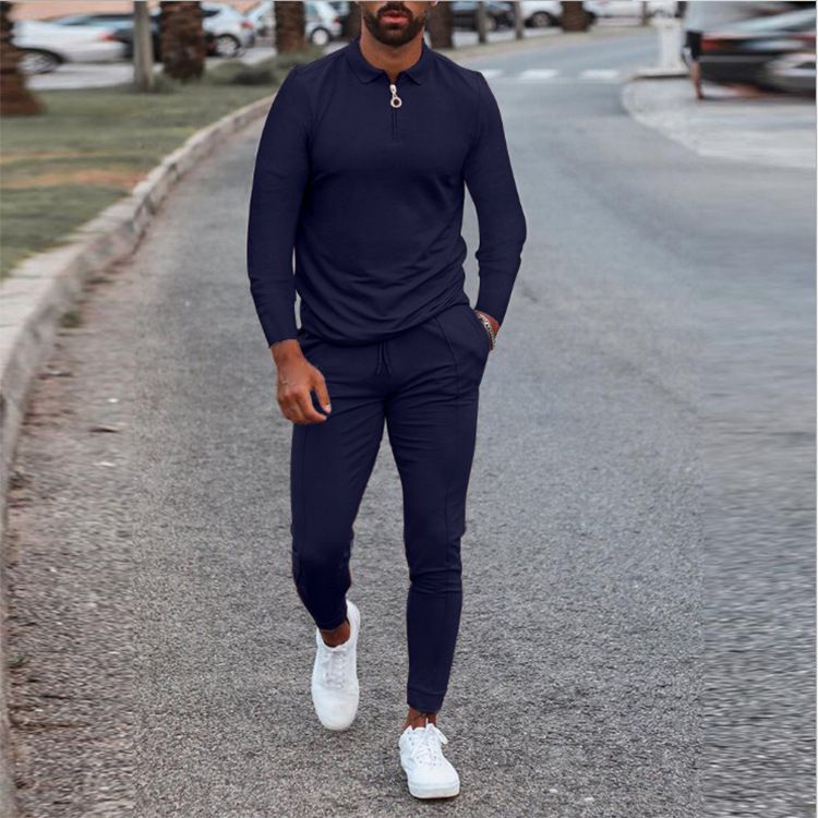 autumn new casual suit European size men's solid color lapel long sleeved two-piece set trendy_voghion.com